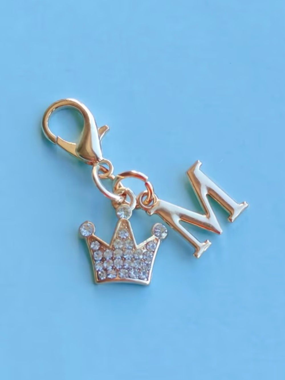 Unique Fun BlingFaux Diamond Gold Crown Keychain In Letter M. Free Shipping US